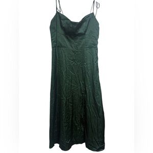 Women's Slip Dress Medium Green Side Zip Smocked Back Spaghetti Strap